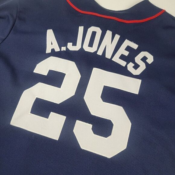 Vintage 90s Majestic MLB Atlanta Braves Andruw Jones #25 Jersey Men's 2XL Navy - Picture 11 of 13